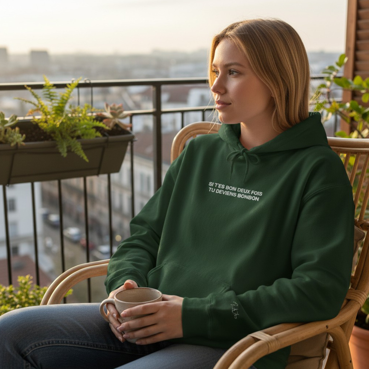 MESSAGES BONBON Embroidered Lyric Hoodie – LA MAISON (Maroon/Forest Green)