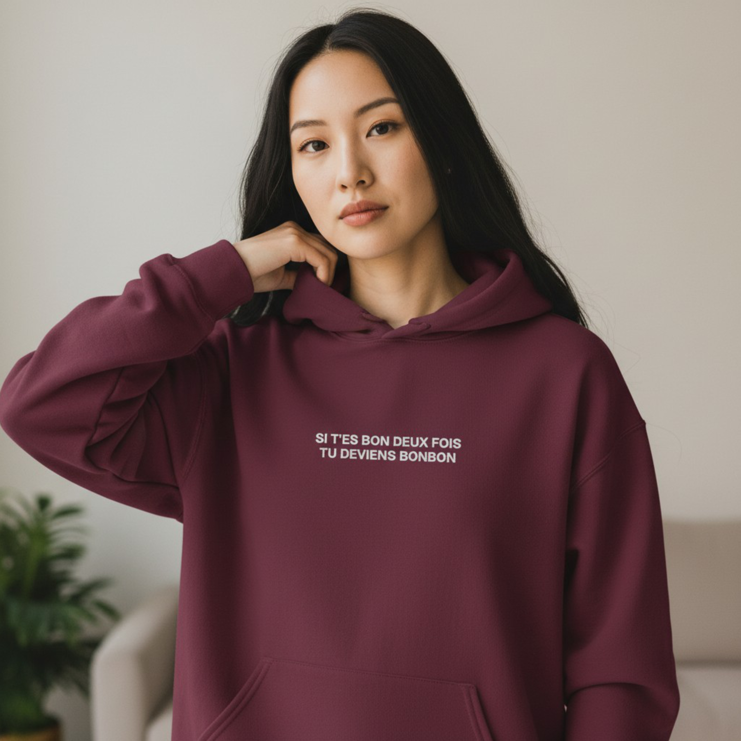 MESSAGES BONBON Embroidered Lyric Hoodie – LA MAISON (Maroon/Forest Green)