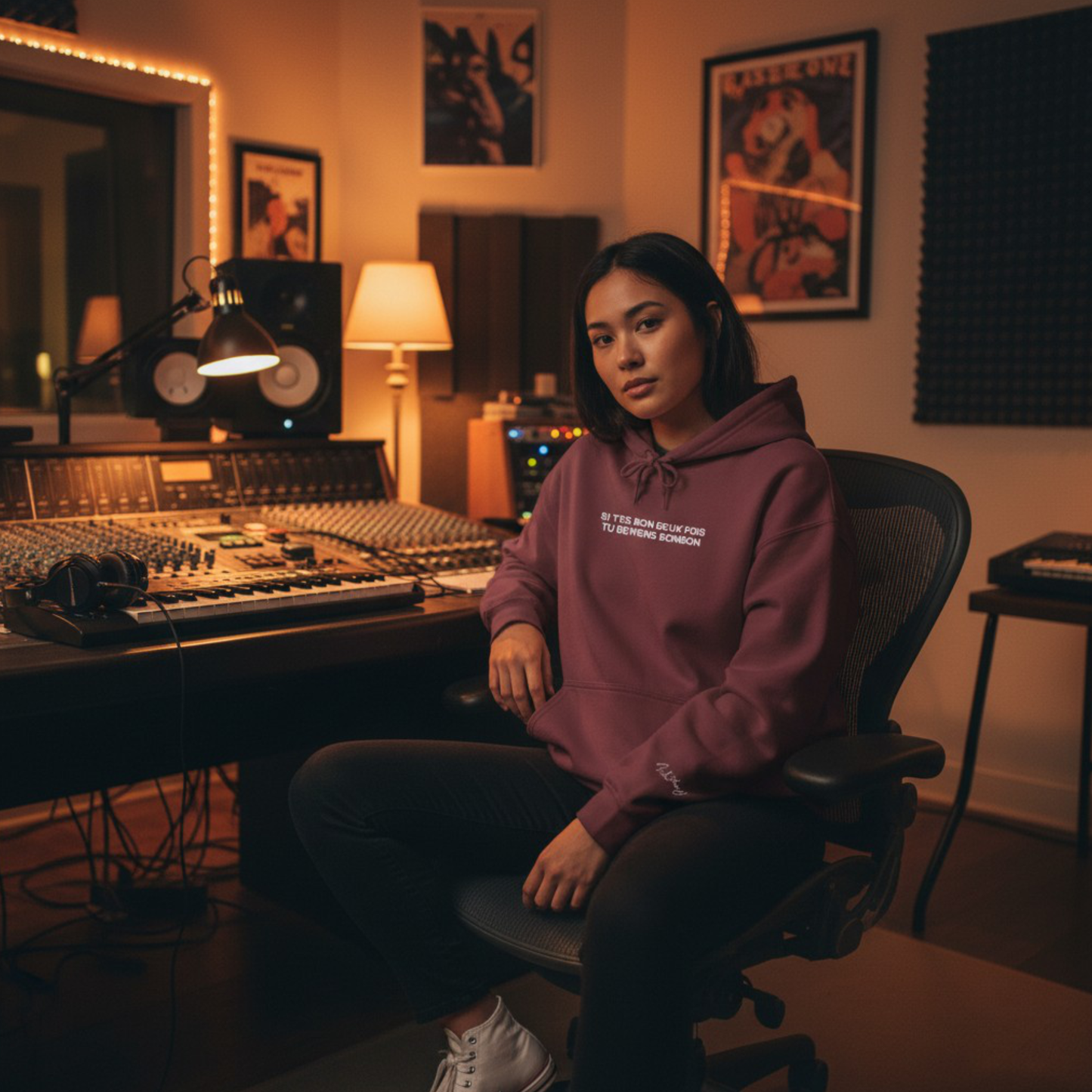 MESSAGES BONBON Embroidered Lyric Hoodie – LA MAISON (Maroon/Forest Green)